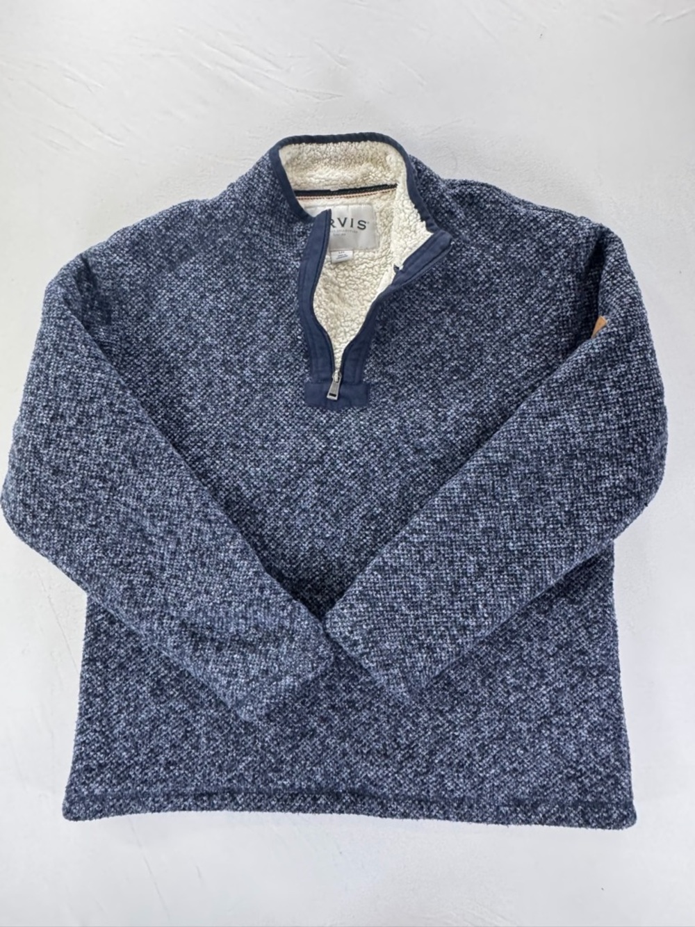 Orvis Mens Large Blue Sherpa Lined Quarter Zip Pullover Sweat